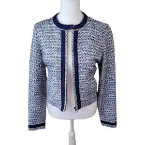 Lucky Brand Tweed Blue White Zippered Dressy Jacket Women's Size XS